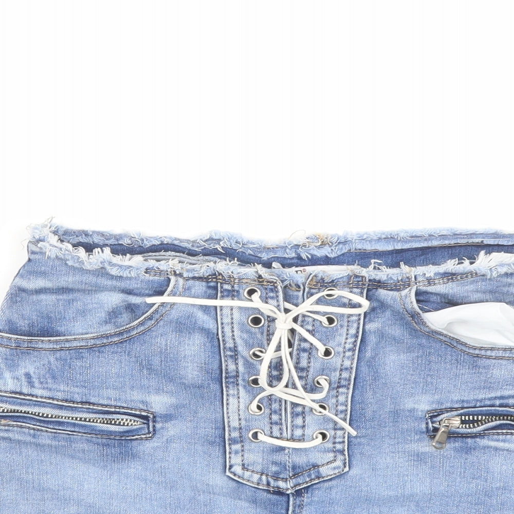 Daysie Womens Blue Cotton Cut-Off Shorts Size 6 L3 in Regular Drawstring