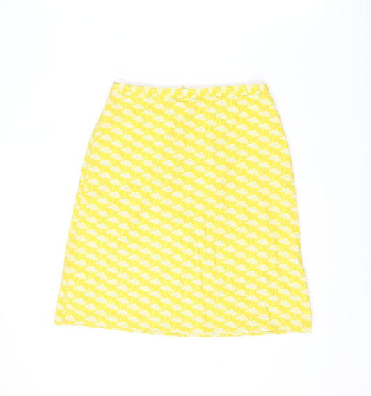 Boden Womens Yellow Geometric Cotton A-Line Skirt Size 6 Zip - Umbrella Print