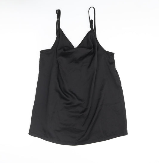 PRETTYLITTLETHING Womens Black Polyester Camisole Blouse Size 10 Cowl Neck