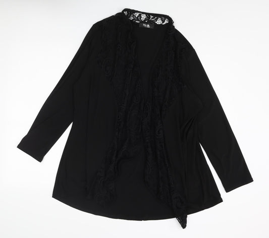 Nicole Womens Black Polyester Kimono Blouse Size L V-Neck - Lace Collar