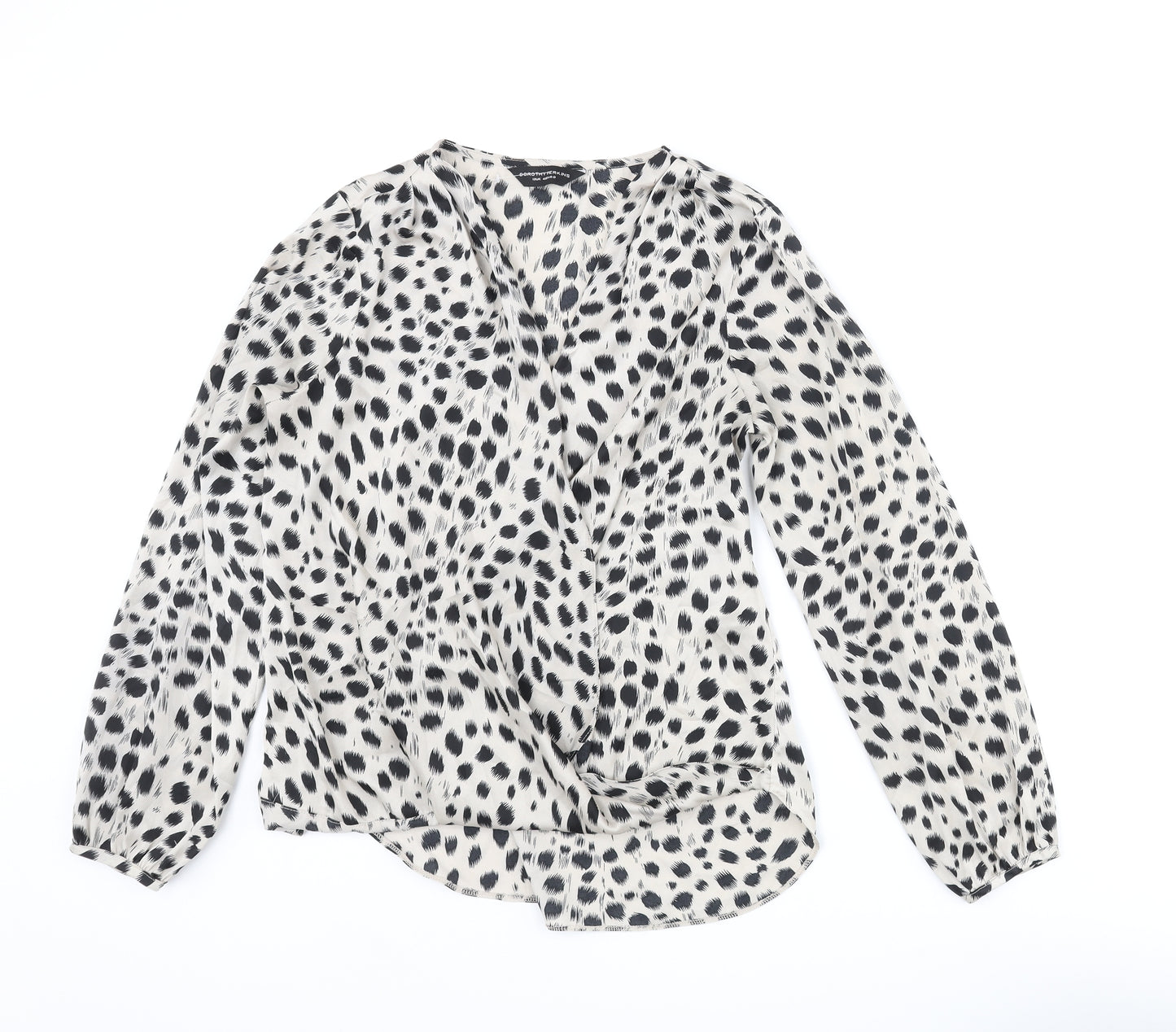 Dorothy Perkins Womens Beige Animal Print Polyester Basic Blouse Size 12 V-Neck - Cheetah Print