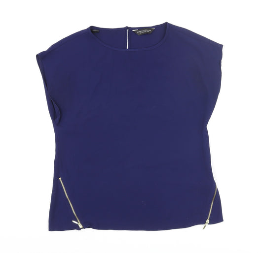 Dorothy Perkins Womens Blue Polyester Basic Blouse Size 10 Round Neck - Zip Detail