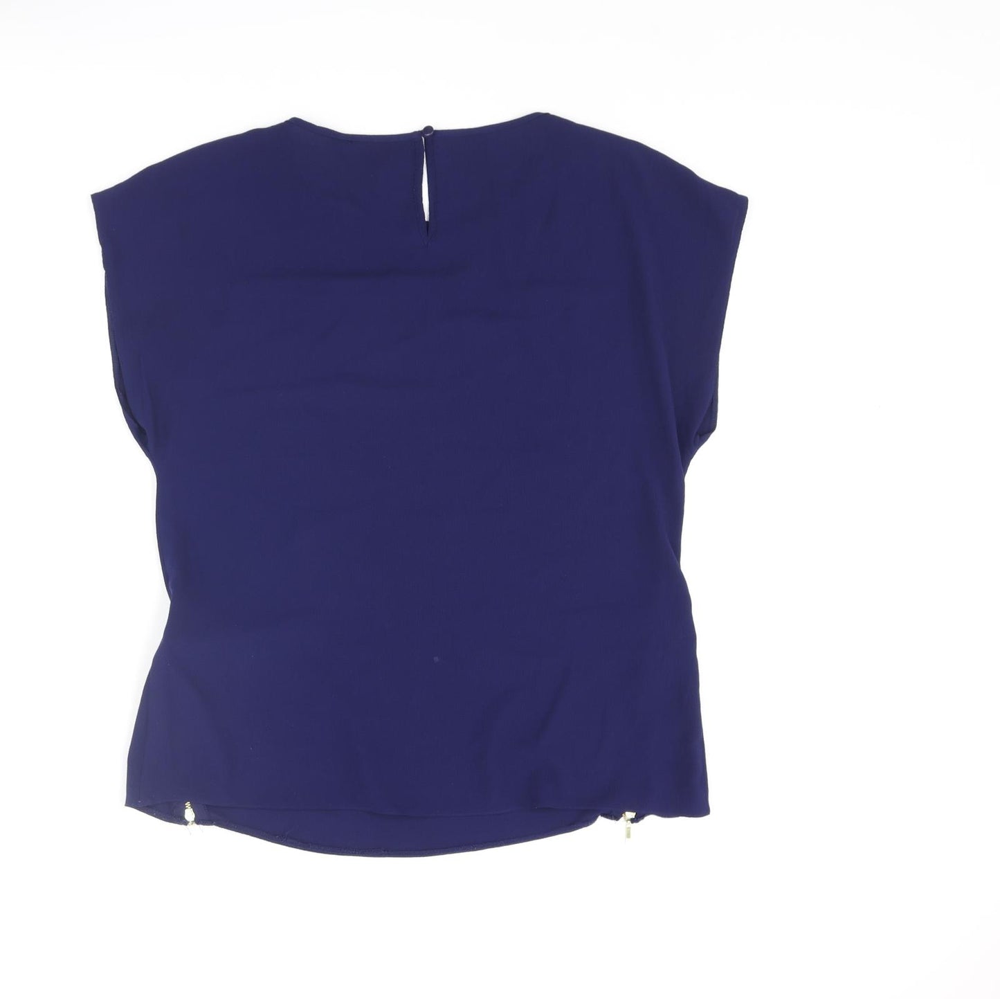 Dorothy Perkins Womens Blue Polyester Basic Blouse Size 10 Round Neck - Zip Detail