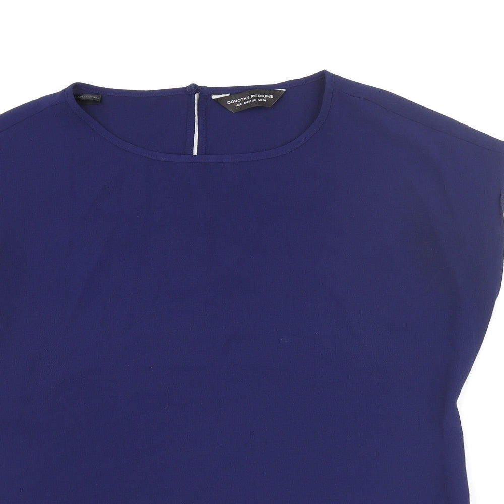 Dorothy Perkins Womens Blue Polyester Basic Blouse Size 10 Round Neck - Zip Detail