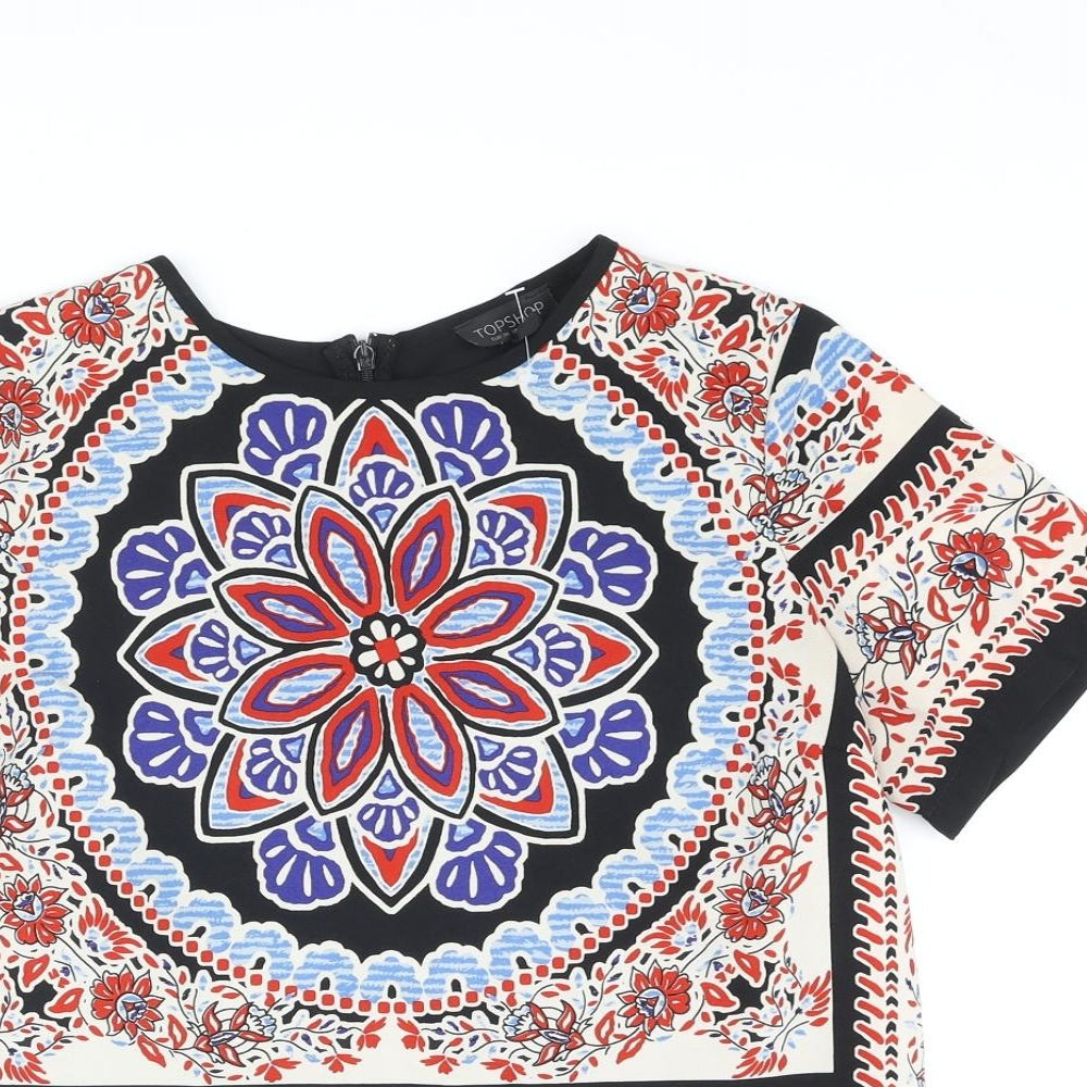 Topshop Womens Multicoloured Polyester Basic Blouse Size 10 Round Neck - Geometric Flower