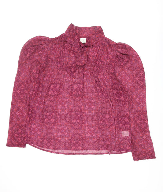 JOIE Womens Purple Paisley Polyester Basic Blouse Size L Mock Neck - Pleated Keyhole