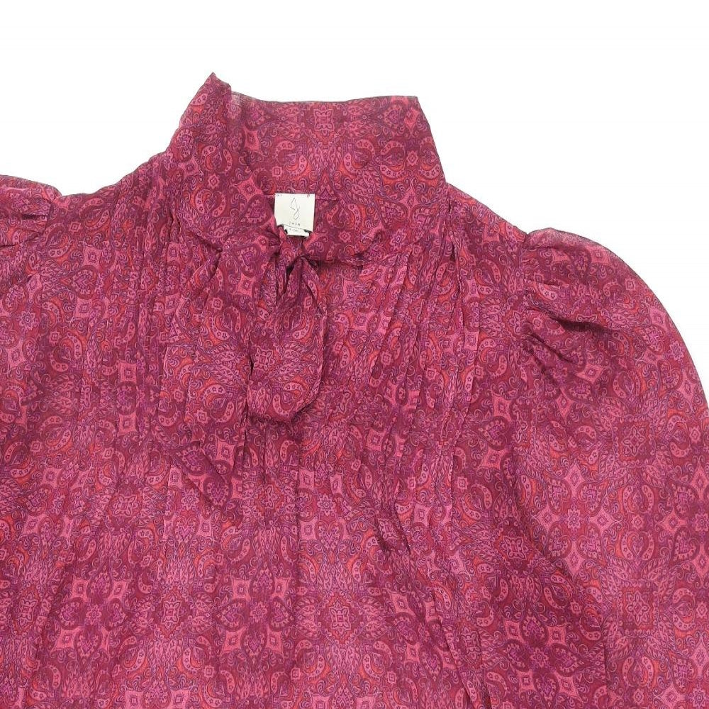 JOIE Womens Purple Paisley Polyester Basic Blouse Size L Mock Neck - Pleated Keyhole