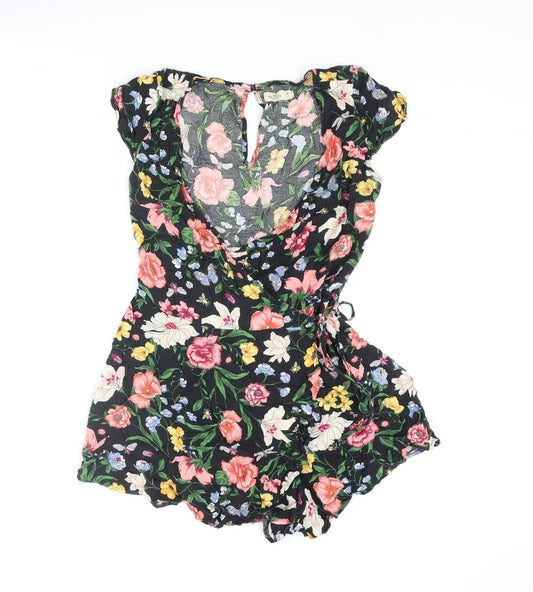 Hollister Womens Multicoloured Floral Viscose Playsuit One-Piece Size M L3 in Tie - Wrap
