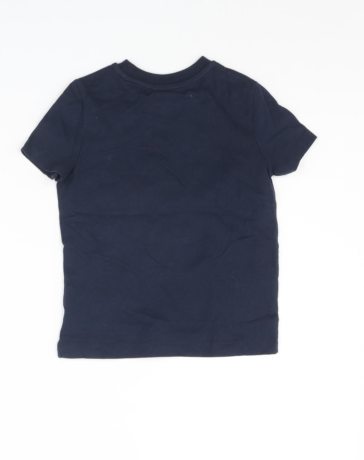 Marks and Spencer Boys Blue Cotton Basic T-Shirt Size 2-3 Years Collared Pullover - Neon Tyranosaurus Rex