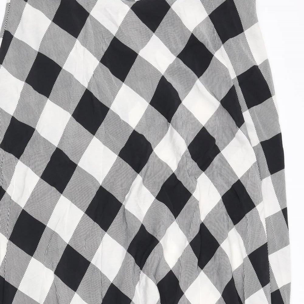 Marks and Spencer Womens Black Check Viscose Flare Skirt Size 18 Zip