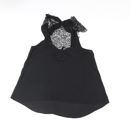 Nella Fantasia Womens Black Polyester Camisole Blouse Size M Mock Neck - Lace Bow