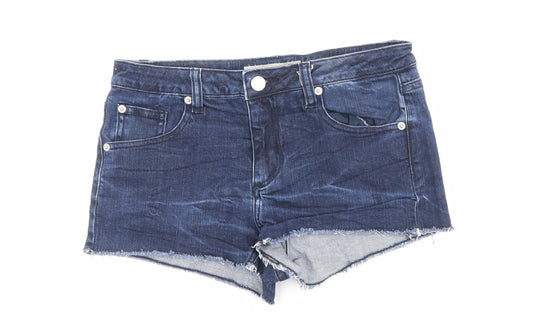 Topshop Womens Blue Cotton Cut-Off Shorts Size 10 Regular Zip - Raw Hem Hot Pant