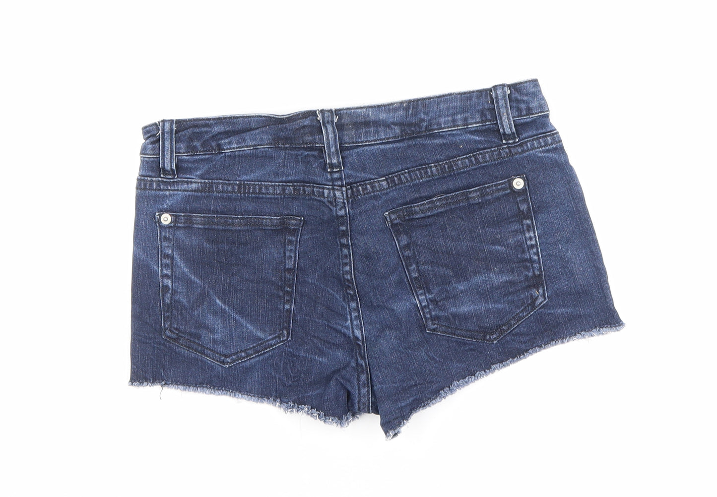 Topshop Womens Blue Cotton Cut-Off Shorts Size 10 Regular Zip - Raw Hem Hot Pant