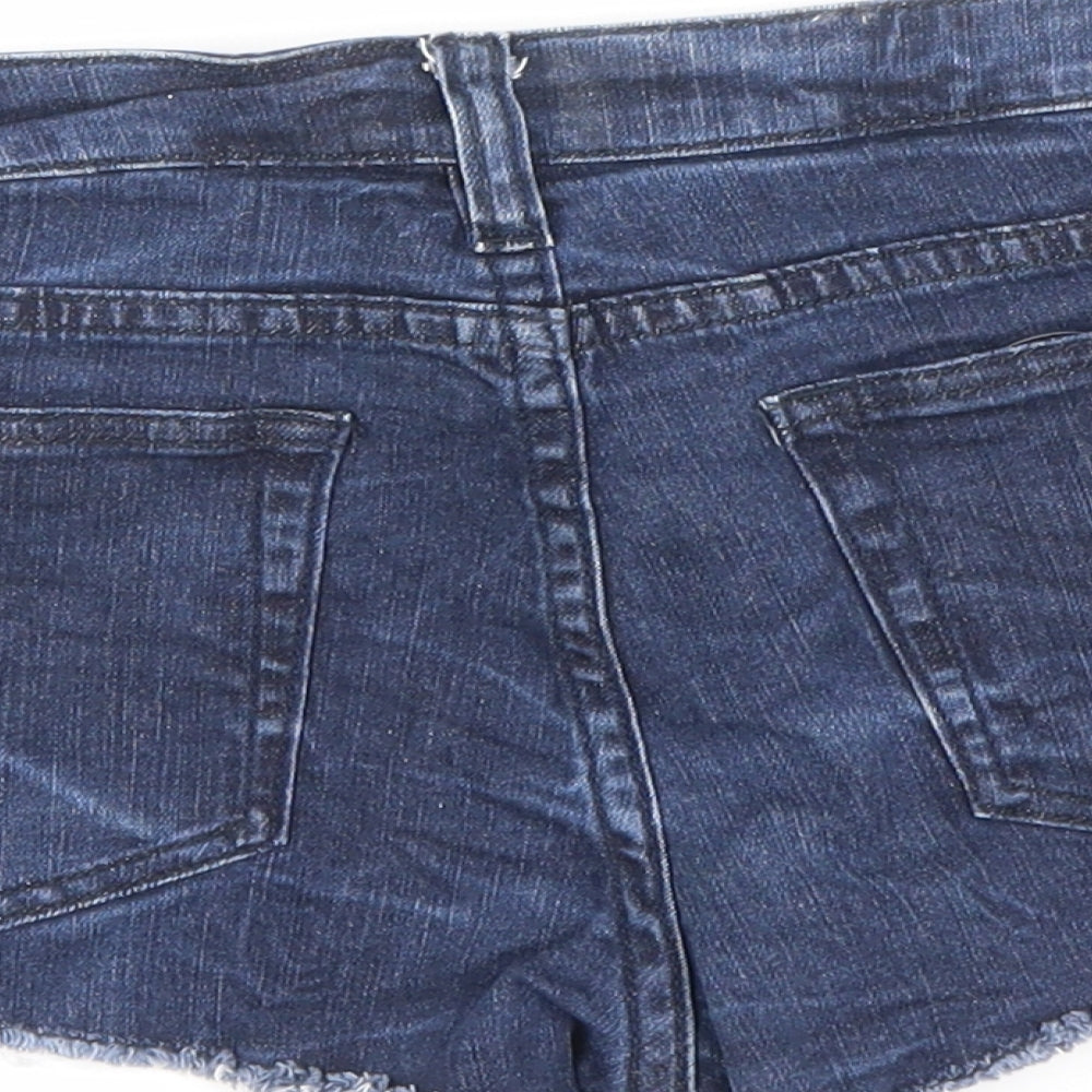 Topshop Womens Blue Cotton Cut-Off Shorts Size 10 Regular Zip - Raw Hem Hot Pant