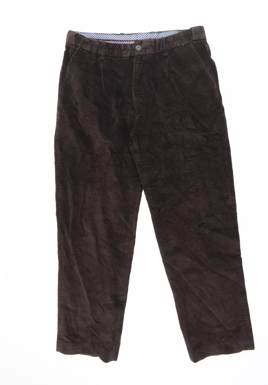 Maine Mens Brown Cotton Trousers Size 34 in L31 in Regular Zip