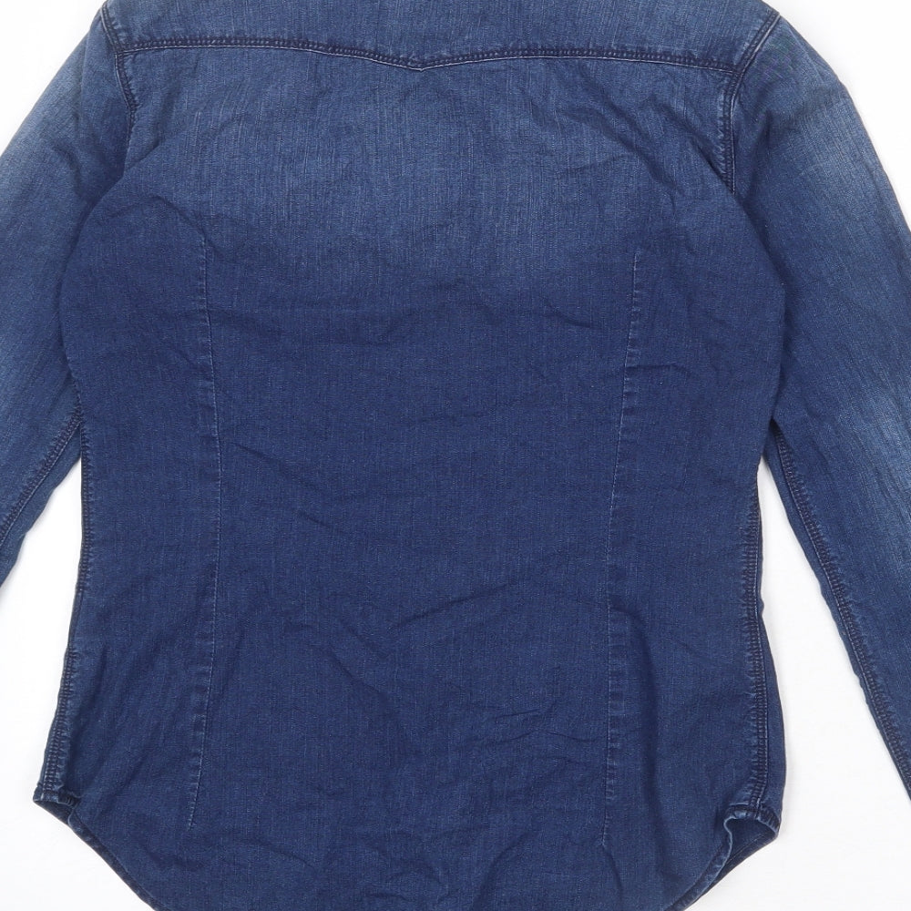 True Religion Womens Blue 100% Cotton Basic Button-Up Size XS Collared