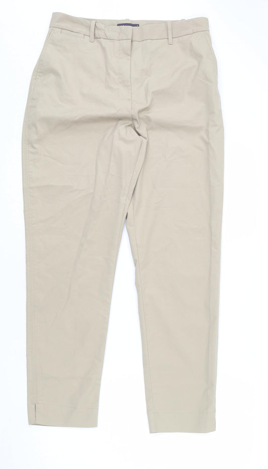 Marks and Spencer Womens Beige Cotton Chino Trousers Size 14 L28 in Regular Zip