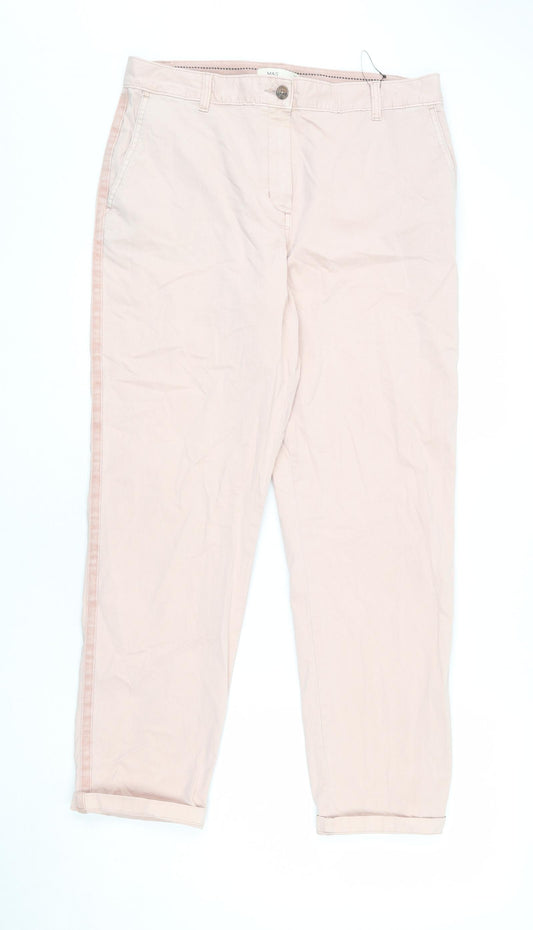 Marks and Spencer Womens Pink Cotton Chino Trousers Size 14 L28 in Regular Zip