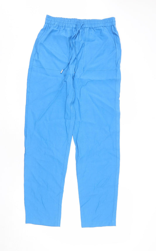 Marks and Spencer Womens Blue Lyocell Trousers Size 10 L30 in Regular Drawstring