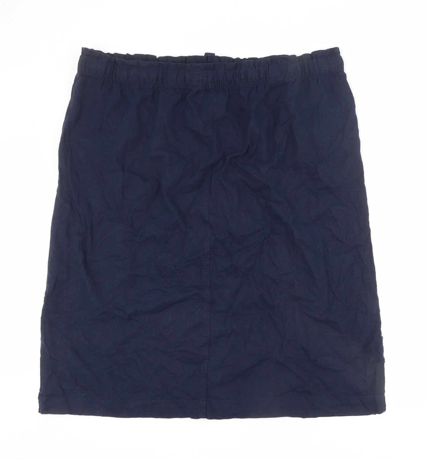 Marks and Spencer Womens Blue Linen A-Line Skirt Size 24 - Side Slits, Tie Details, Elastic Waist