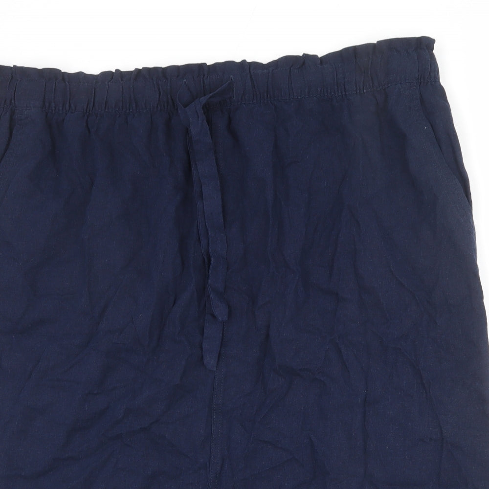 Marks and Spencer Womens Blue Linen A-Line Skirt Size 24 - Side Slits, Tie Details, Elastic Waist