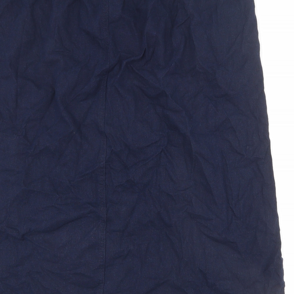 Marks and Spencer Womens Blue Linen A-Line Skirt Size 24 - Side Slits, Tie Details, Elastic Waist