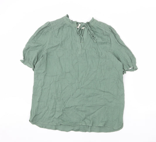 Per Una Womens Green Cotton Basic Blouse Size 10 V-Neck - Ruffled