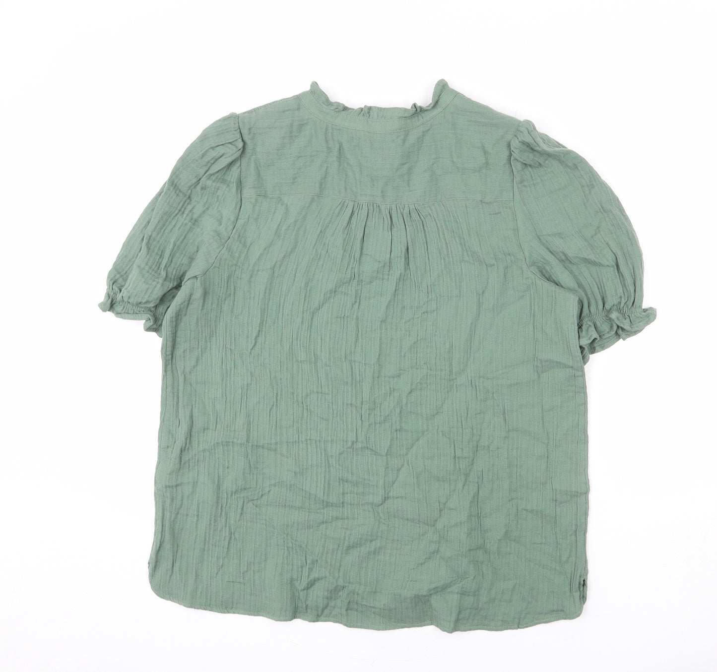 Per Una Womens Green Cotton Basic Blouse Size 10 V-Neck - Ruffled