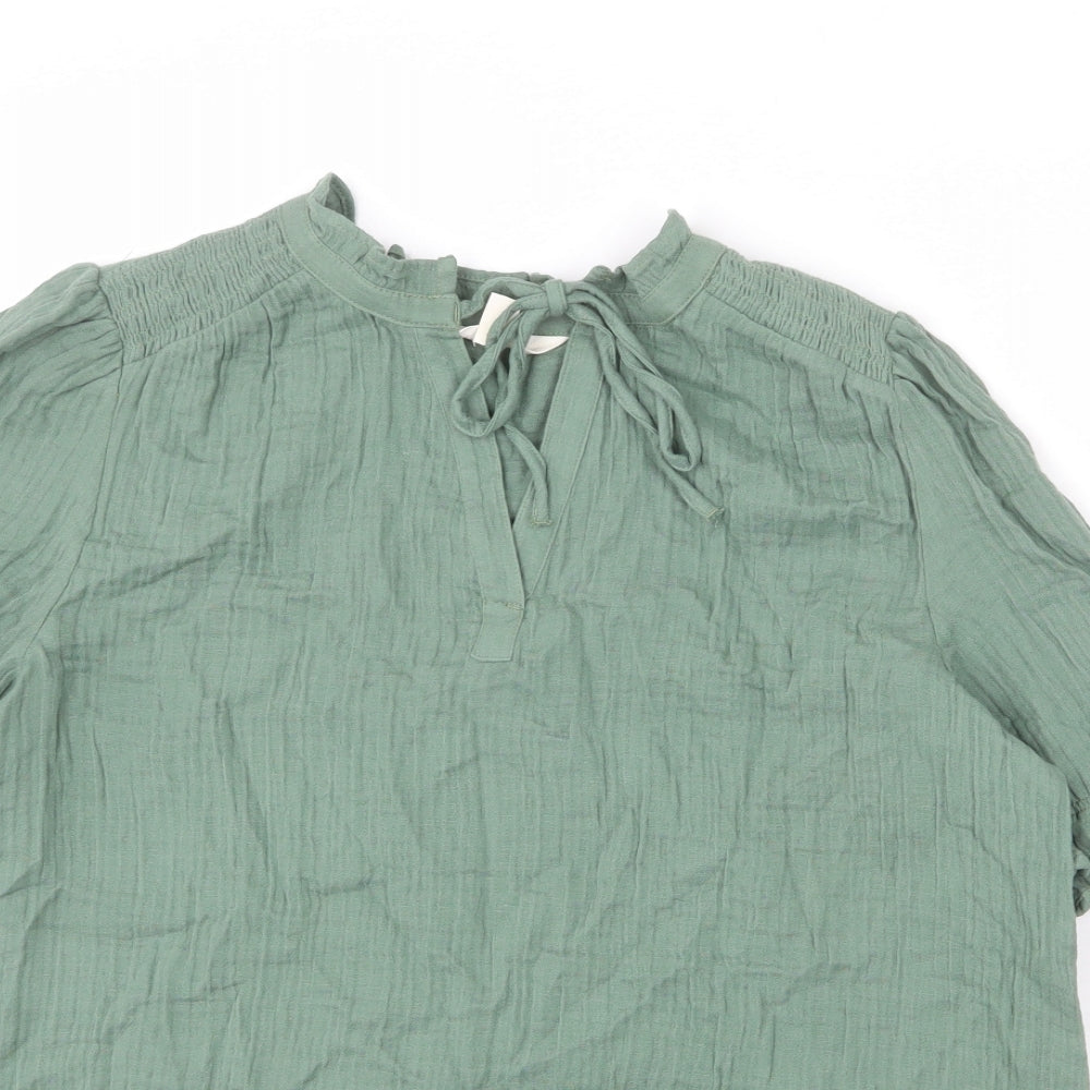 Per Una Womens Green Cotton Basic Blouse Size 10 V-Neck - Ruffled