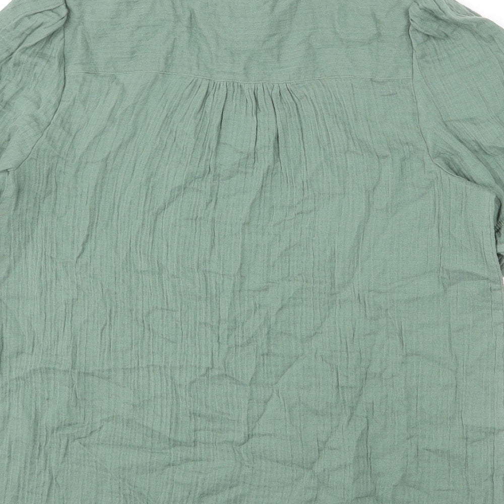 Per Una Womens Green Cotton Basic Blouse Size 10 V-Neck - Ruffled