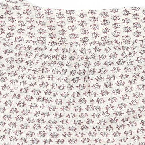 Per Una Womens Beige Floral Cotton Basic Blouse Size M V-Neck - Geometric Detailing