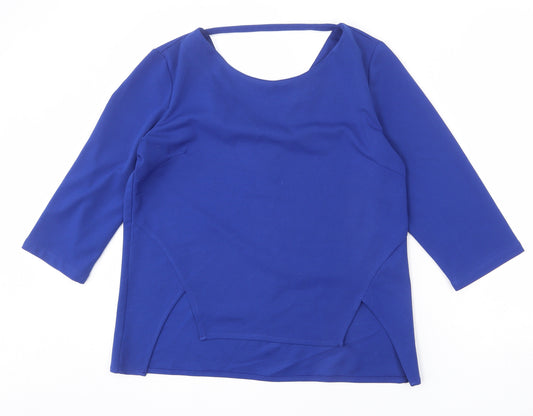 Girls On Film Womens Blue Polyester Basic Blouse Size 14 Round Neck - Asymmetric Hem