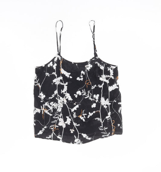 The Kooples Womens Black Floral Viscose Camisole Tank Size XS Scoop Neck