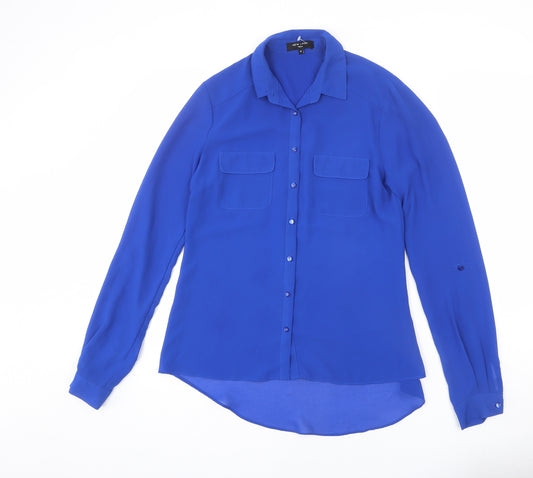 New Look Womens Blue Polyester Basic Blouse Size 8 Collared - Button-Up