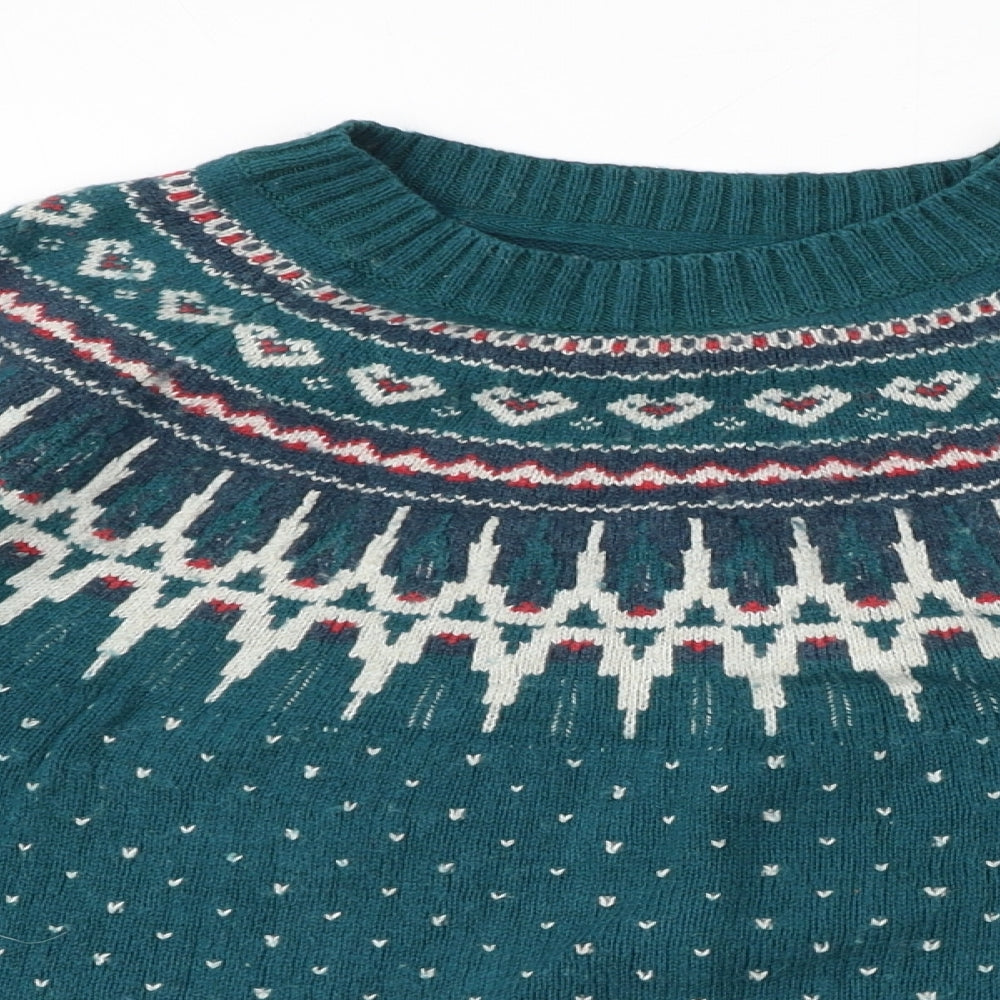 Fat Face Womens Blue Crew Neck Fair Isle Cotton Pullover Jumper Size 8