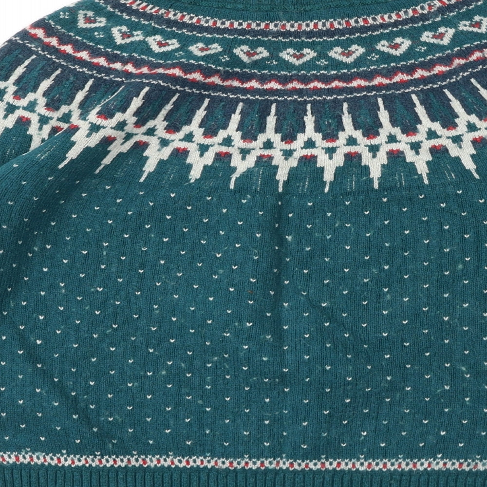 Fat Face Womens Blue Crew Neck Fair Isle Cotton Pullover Jumper Size 8