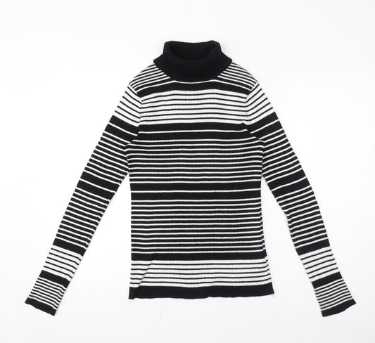 FOREVER 21 Womens Black Roll Neck Striped Rayon Pullover Jumper Size L