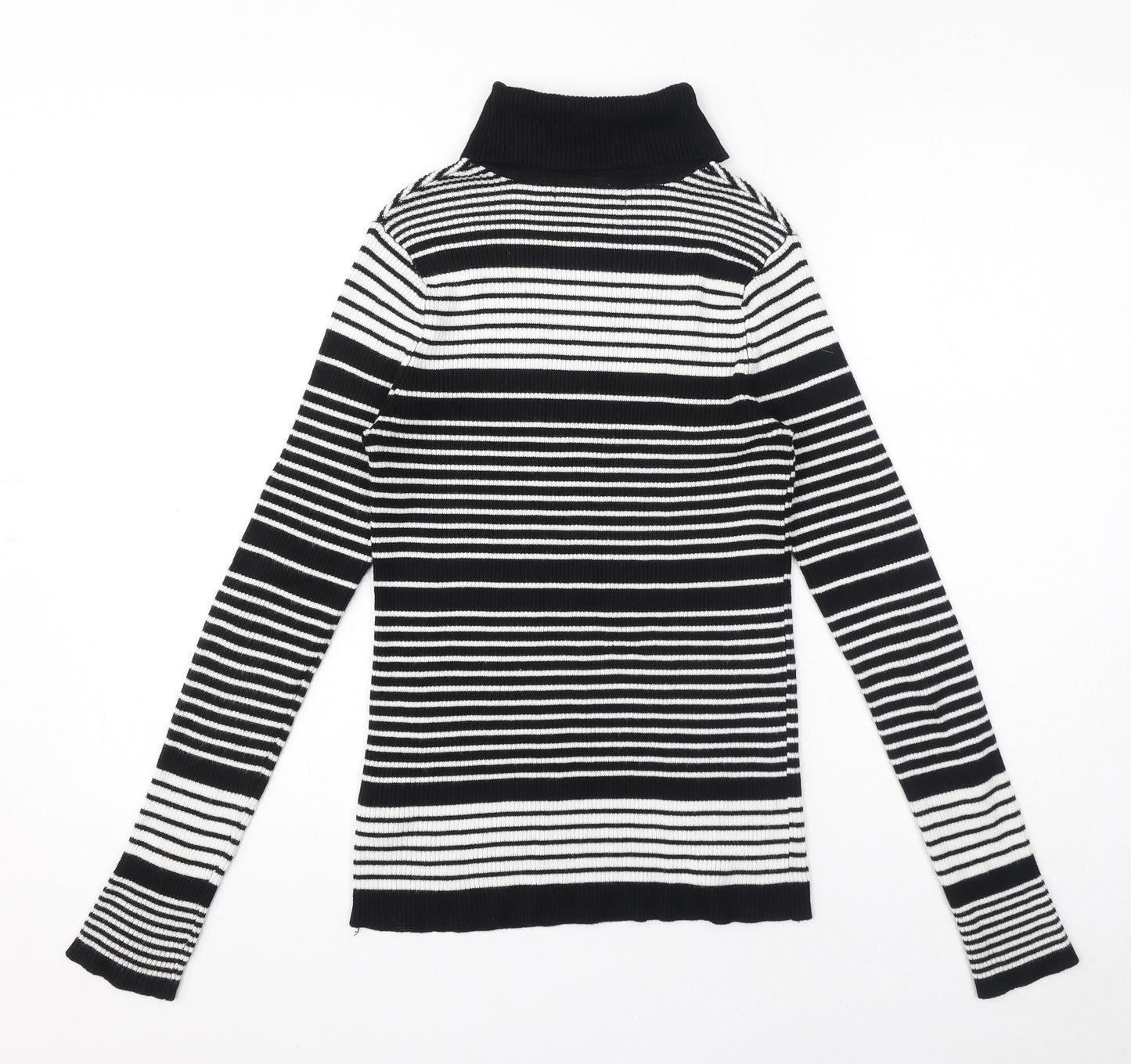 FOREVER 21 Womens Black Roll Neck Striped Rayon Pullover Jumper Size L