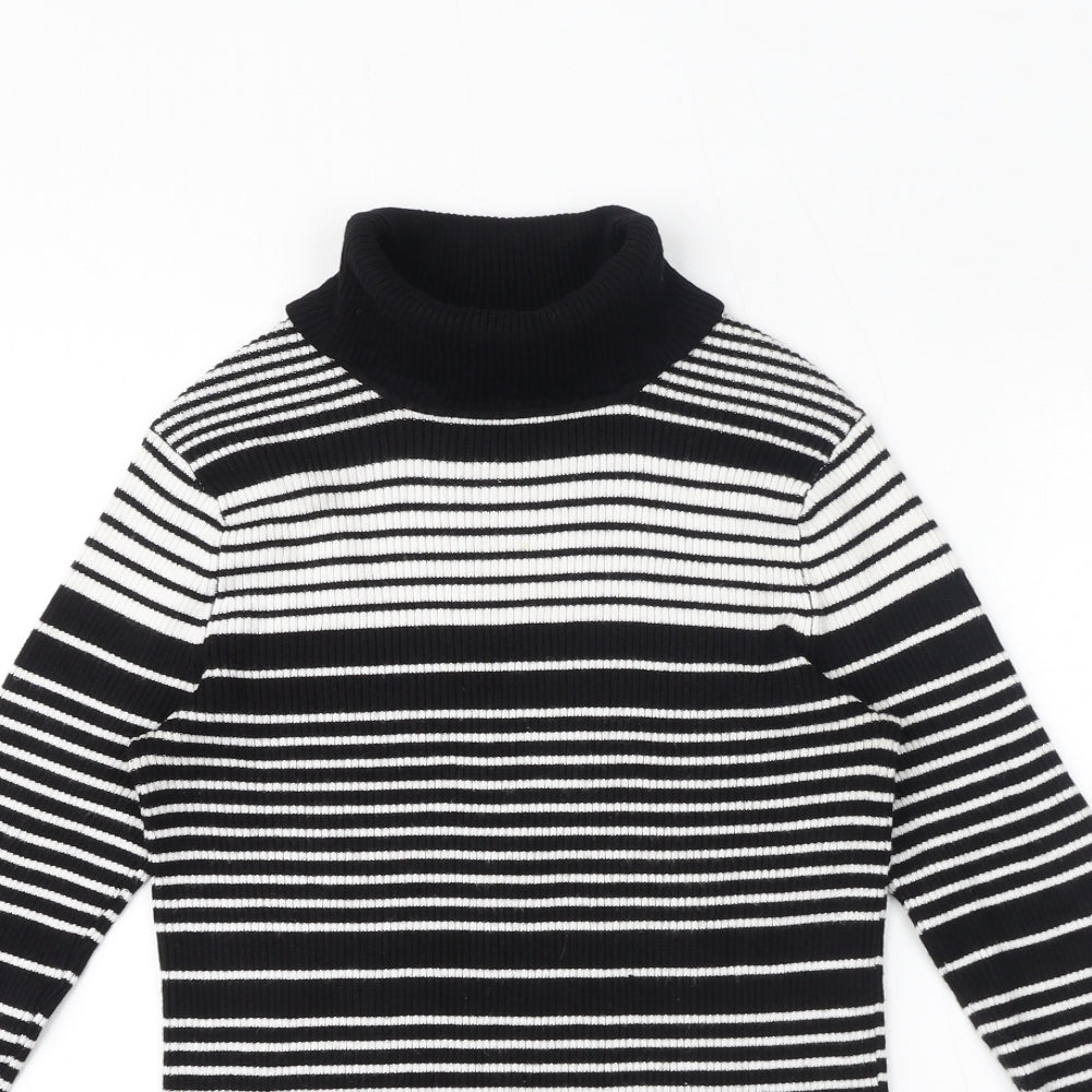 FOREVER 21 Womens Black Roll Neck Striped Rayon Pullover Jumper Size L