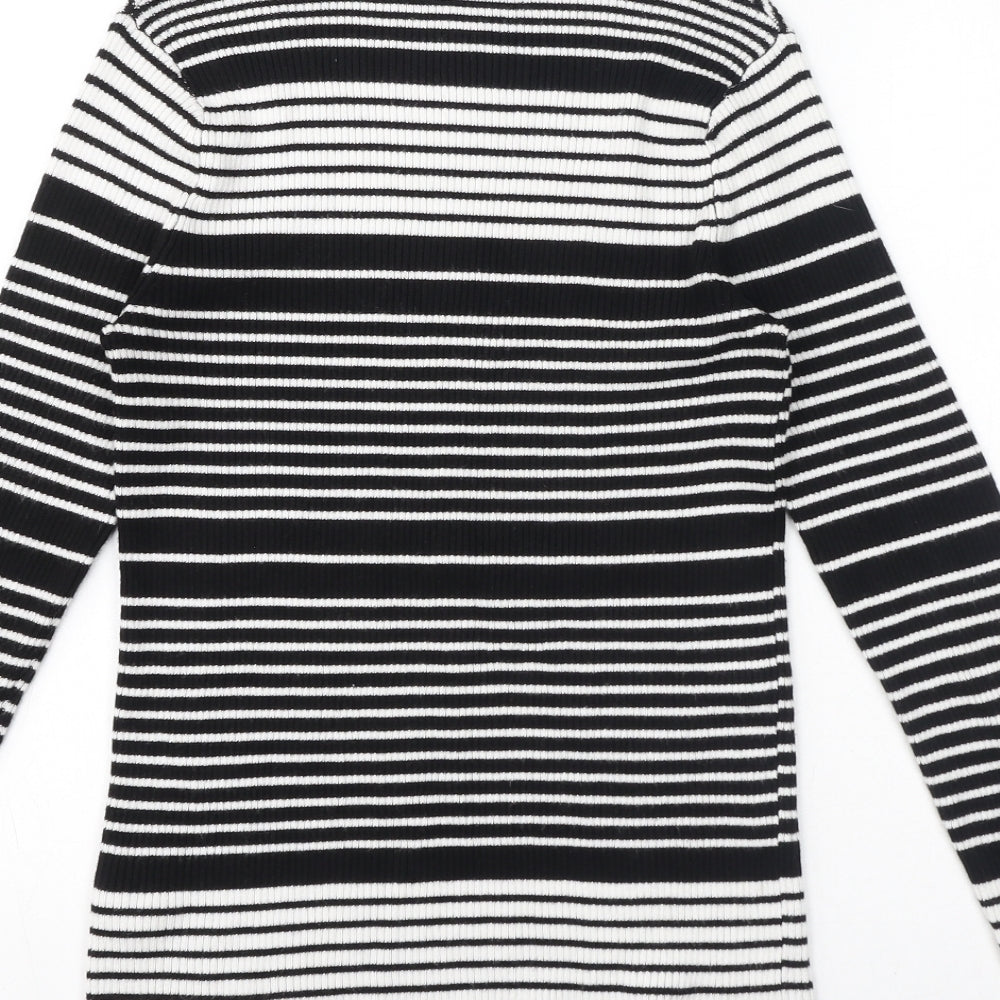 FOREVER 21 Womens Black Roll Neck Striped Rayon Pullover Jumper Size L