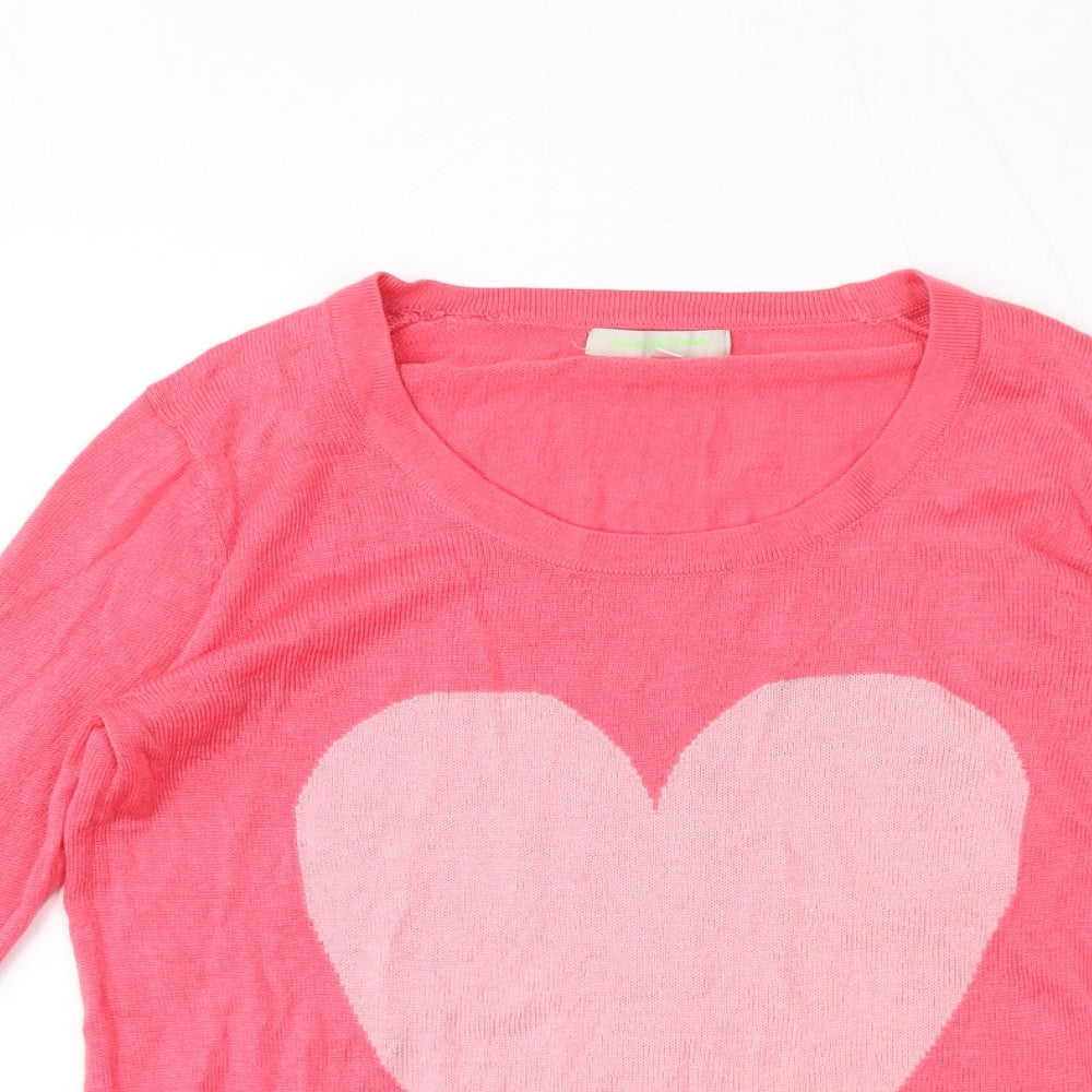 four [ti] four Womens Pink Acrylic Jersey T-Shirt Size S Round Neck - Heart