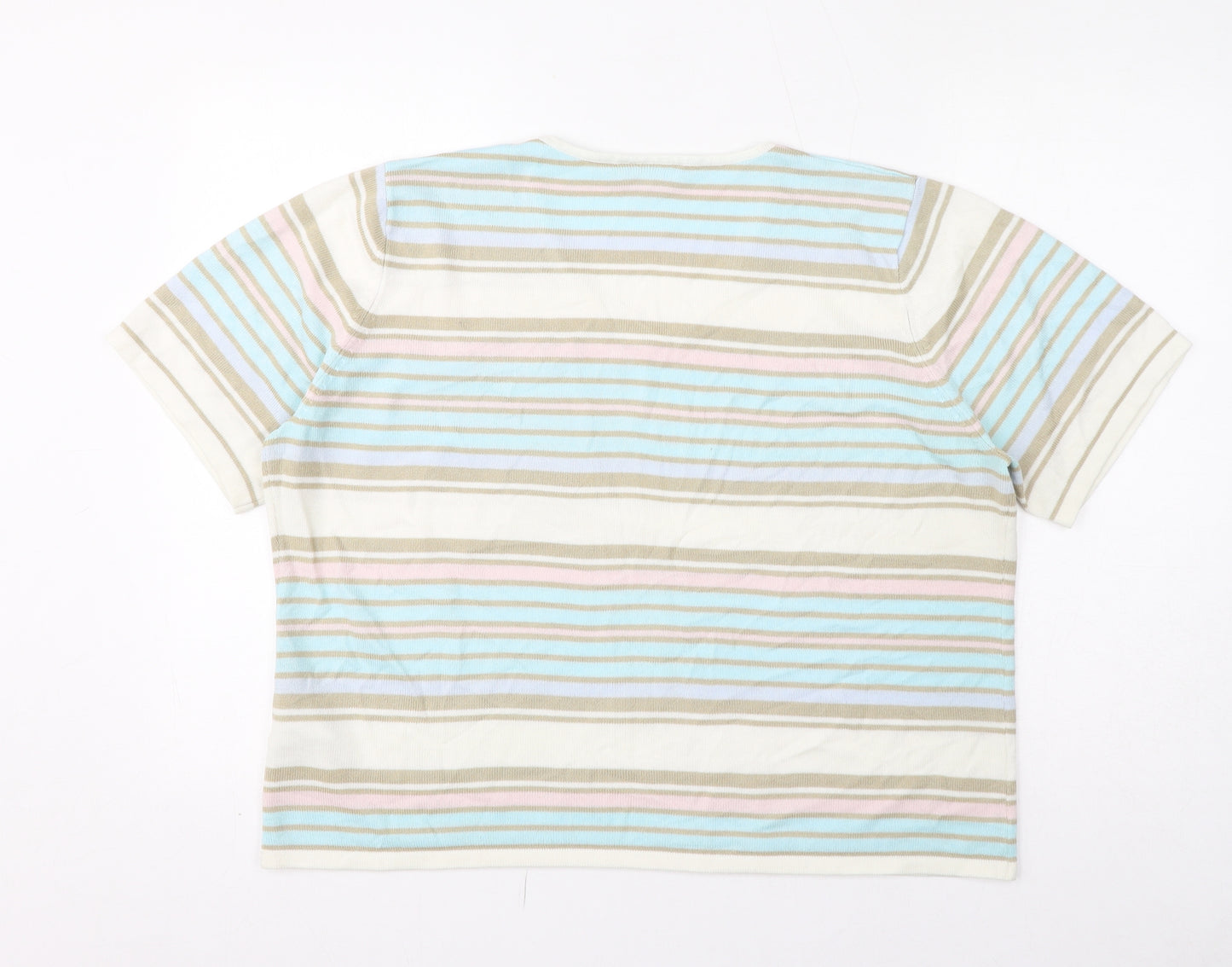 BHS Womens Blue Striped Acrylic Basic T-Shirt Size 20 V-Neck - Multicolour