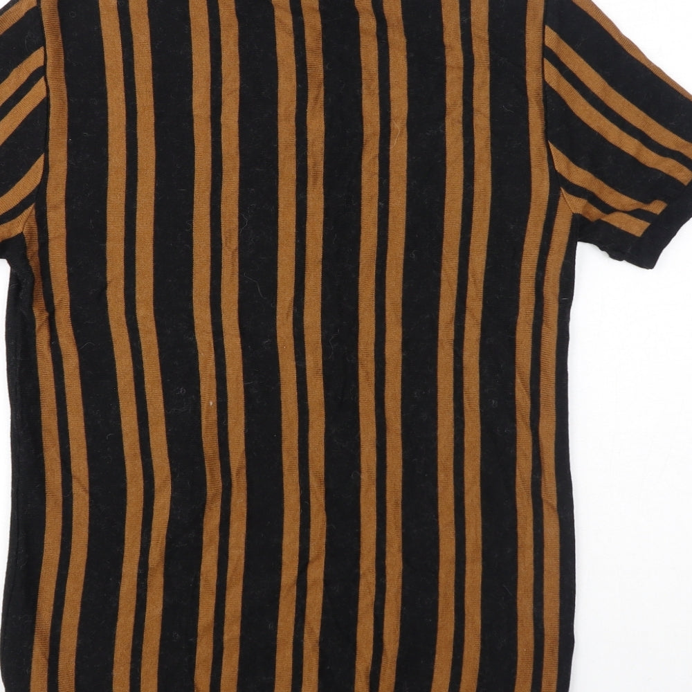 River Island Womens Black Striped Viscose Jersey T-Shirt Size S Collared