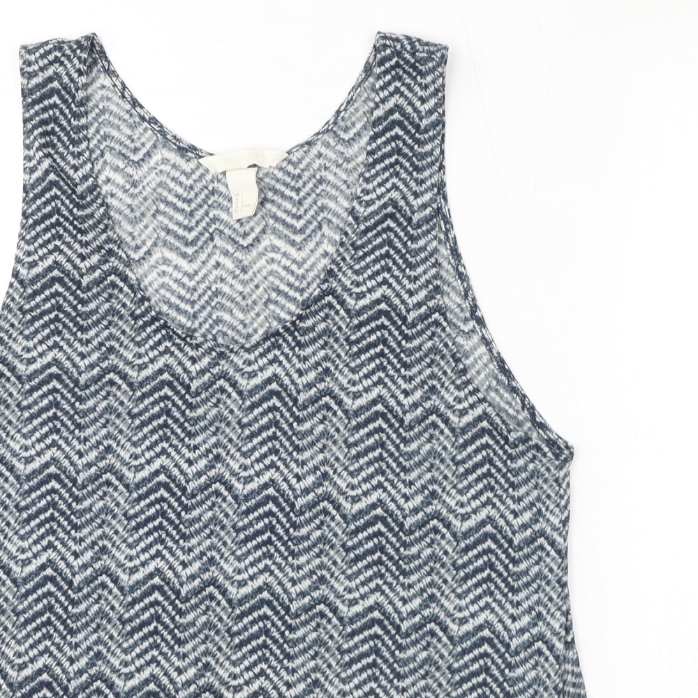 H&M Womens Blue Geometric Polyester Basic Tank Size L Scoop Neck - Zigzag