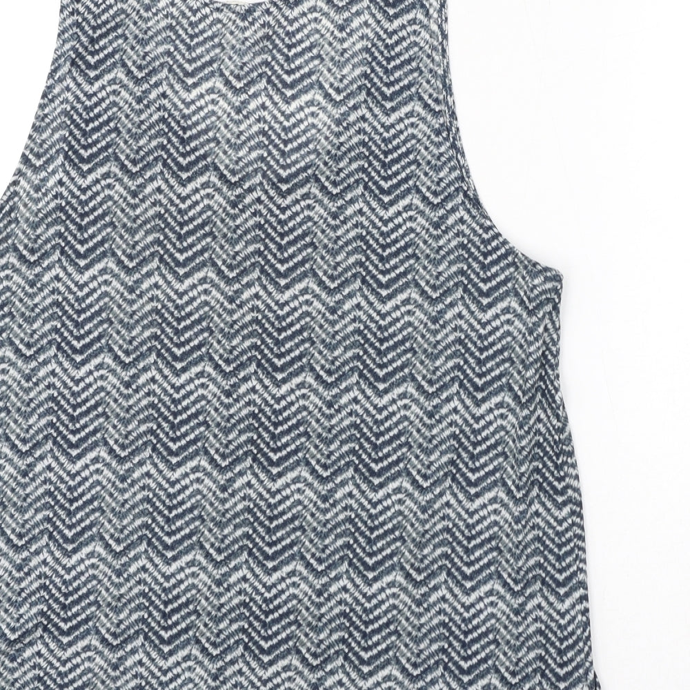 H&M Womens Blue Geometric Polyester Basic Tank Size L Scoop Neck - Zigzag