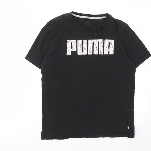 PUMA Mens Black Cotton T-Shirt Size S Crew Neck - Logo