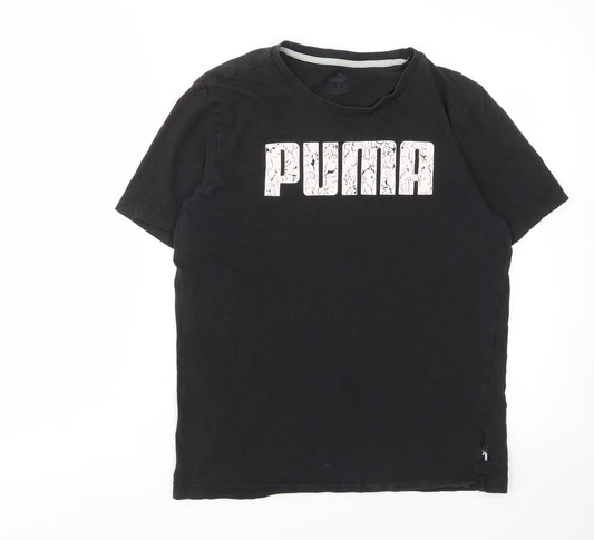 PUMA Mens Black Cotton T-Shirt Size S Crew Neck - Logo