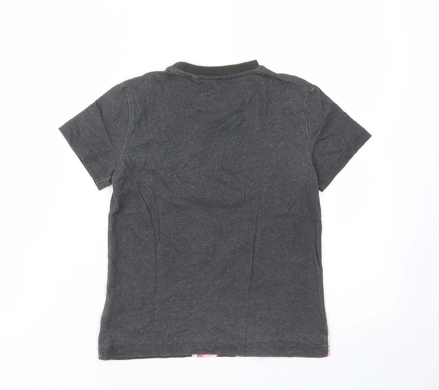 NEXT Boys Grey Cotton Basic T-Shirt Size 6 Years Crew Neck Pullover - Spaceship, Embroided