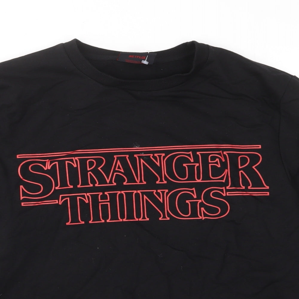 Stranger Things Mens Black Cotton Pullover Sweatshirt Size M - Embroided