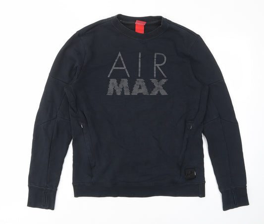 Nike Mens Black Cotton Pullover Sweatshirt Size M - Logo, Embroided, Zip Pockets